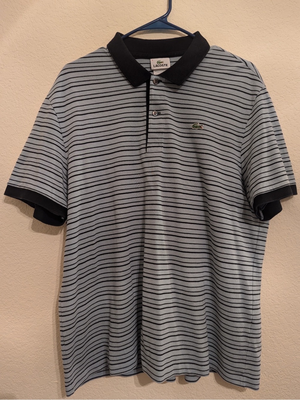 Lacoste Striped Polo Shirt Gray Black Classic Logo